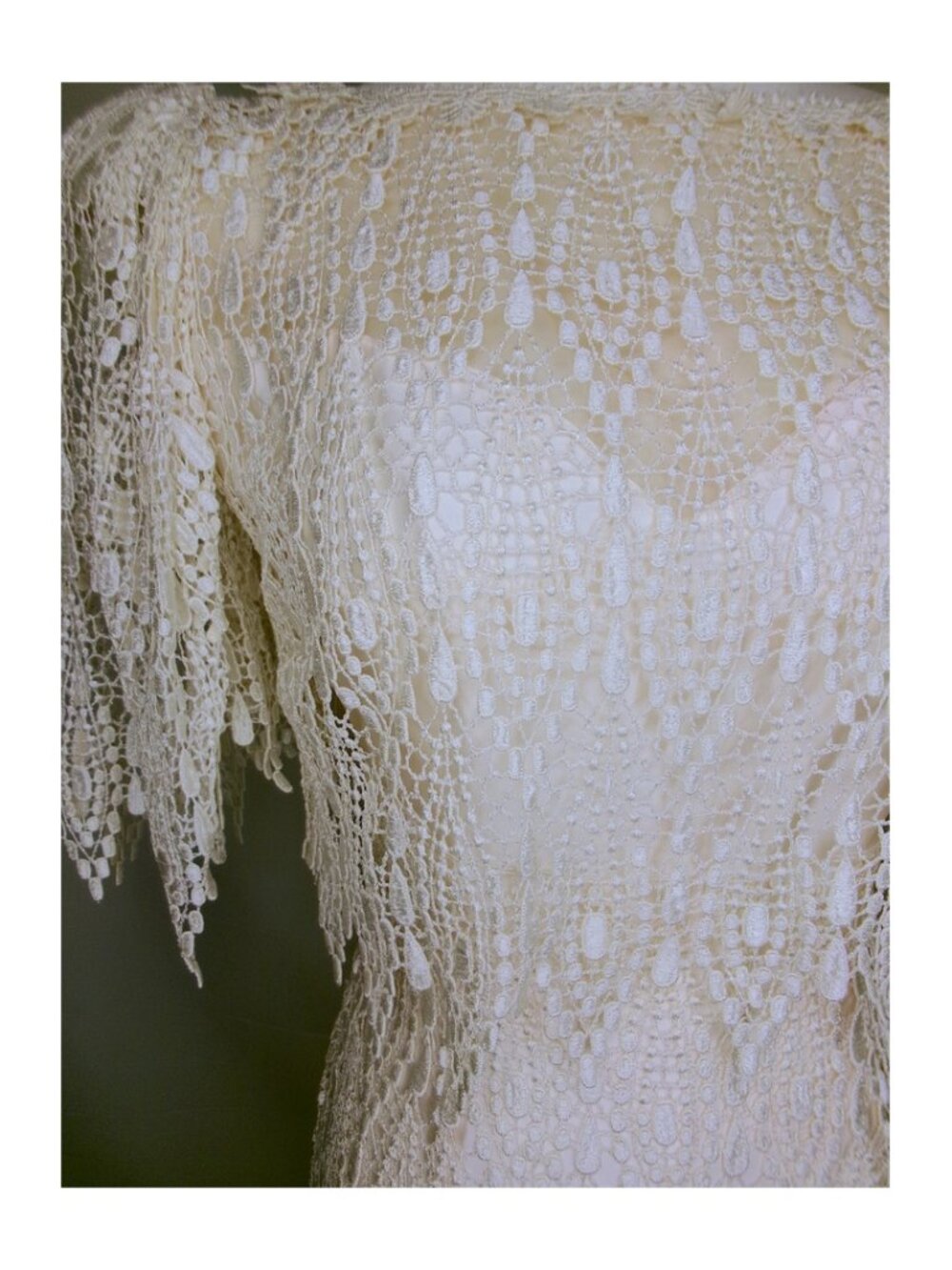 Vintage 80s Bianchi Ivory Lace Fringe Bridal Wedding Dress XS Made USA
